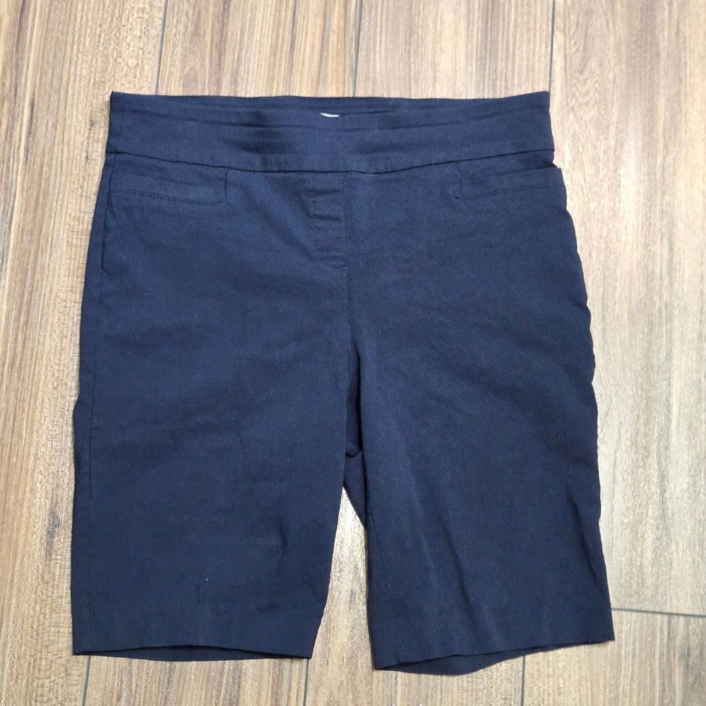 Dana Buchman Navy Blue Pull On Bermuda Shorts Stretch Size L Regular - Picture 2 of 11